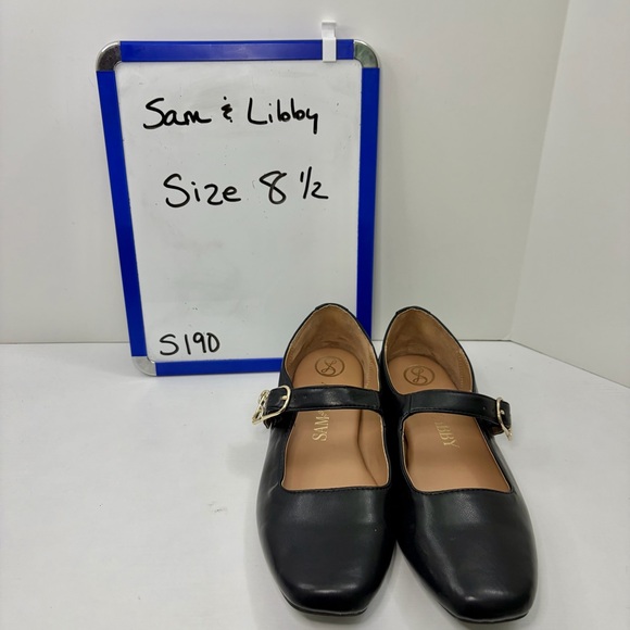 Sam & Libby Fredi Black Mary Jane Gold Buckle Leather Flats Size 8 1/2 - Picture 16 of 16